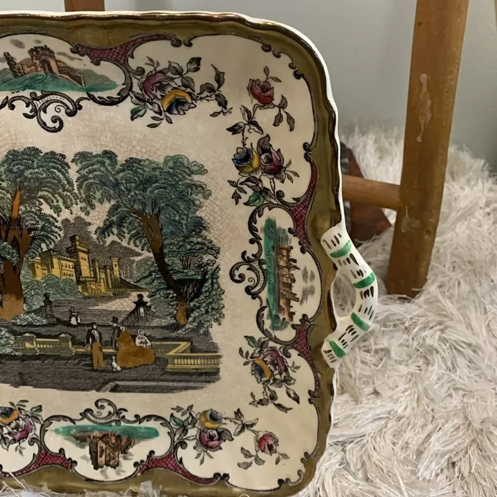 Mason's Ironstone Leeds England  Square Cake Plate With Handles‎ Vintage